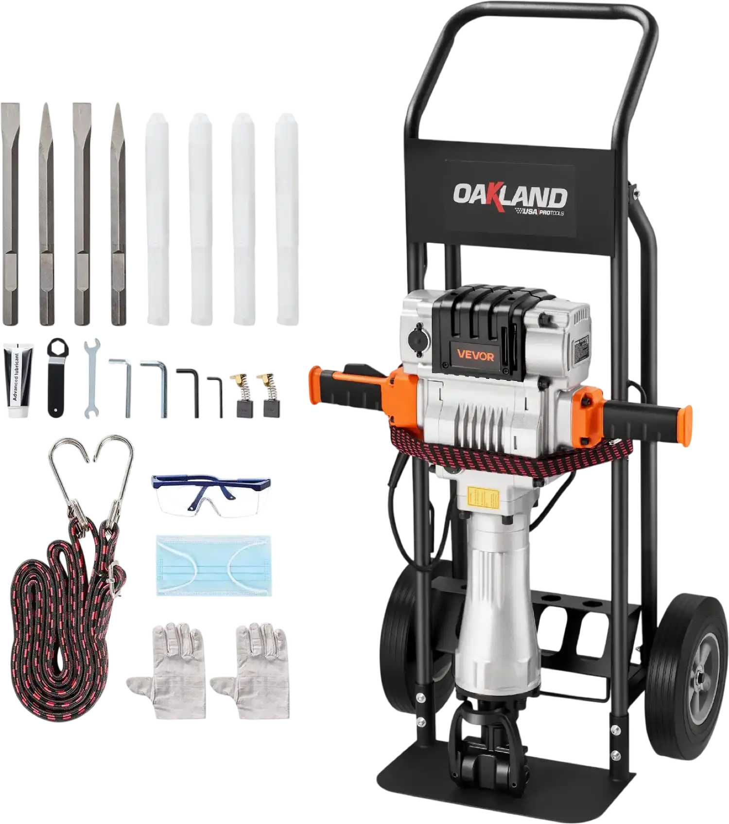 Vevor Demolition Jack Hammer with Trolley 4 Chisels 1650 BPM 2100W New