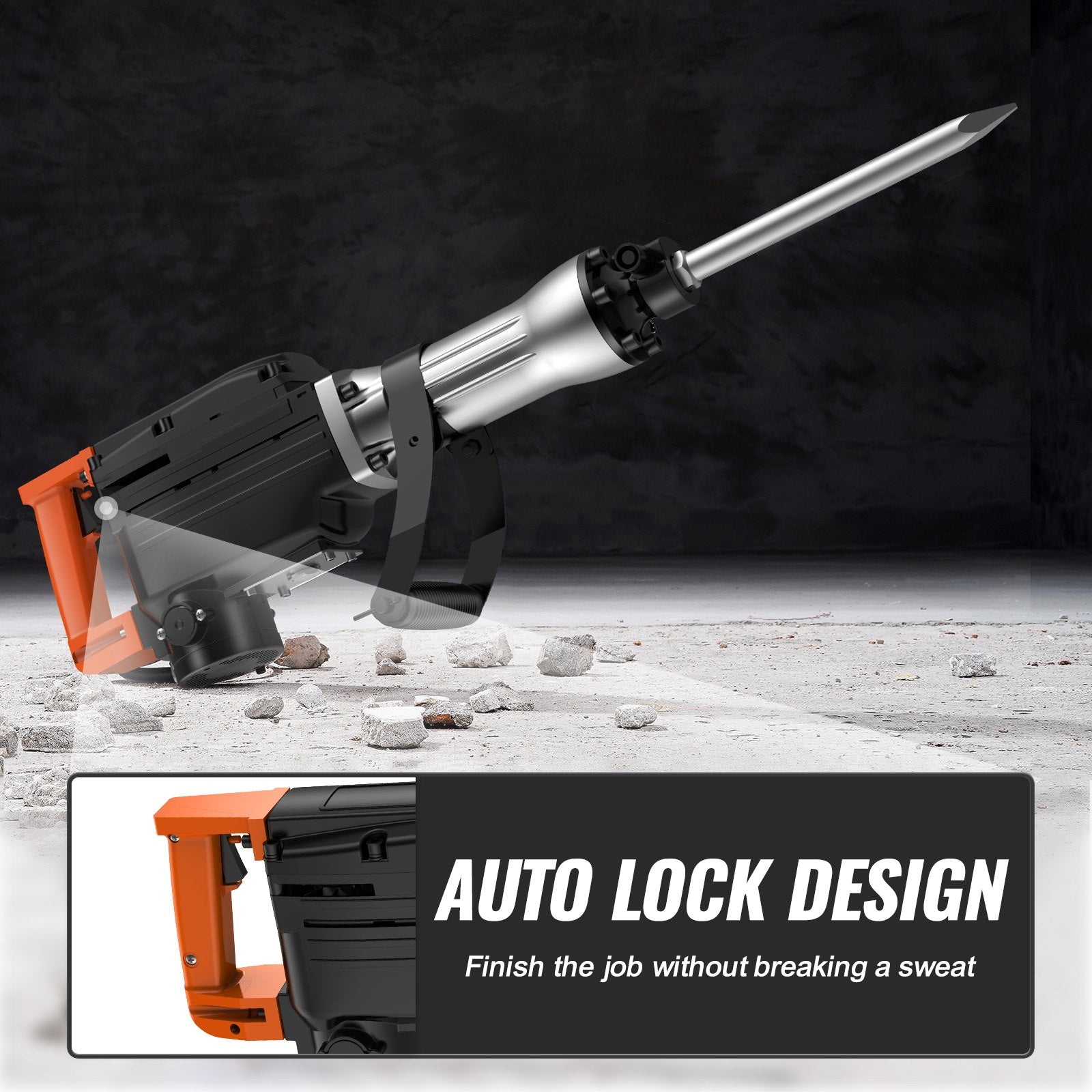 VEVOR Demolition Jack Hammer, 1350 BPM Concrete Breaker 6pcs Chisels Bit Chipping With Case, 2200W Electric Jackhammer Heavy Duty, Black