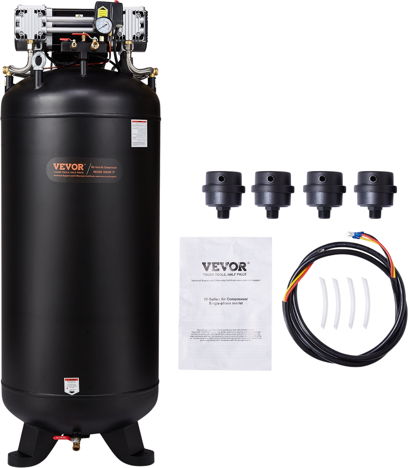 Vevor Air Compressor 80 Gallon 6.5HP Oil-Free 145 PSI Max Single