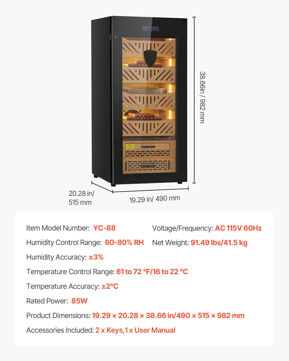 Vevor Electric Humidor Cabinet with Temp Control 4 Layers 1000 Cigar Capacity New