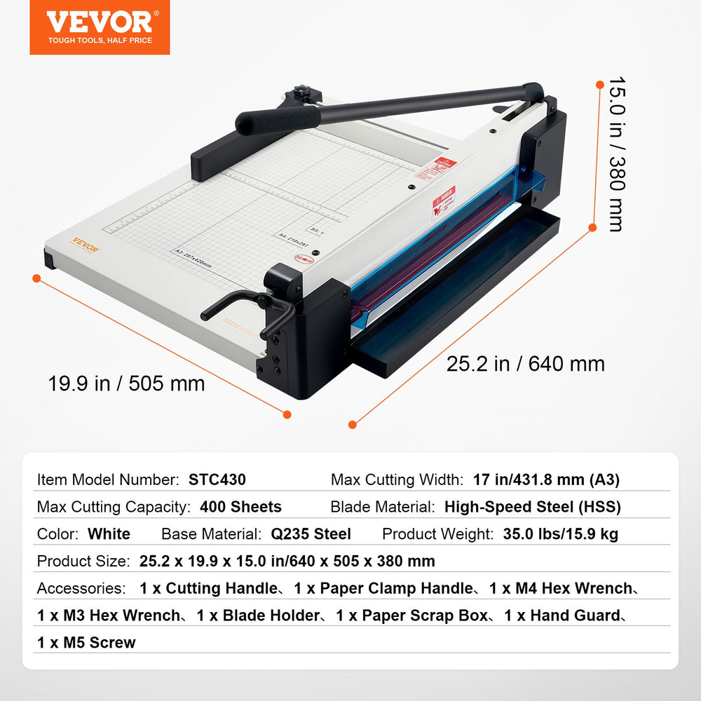 Vevor Industrial Paper Cutter 17" Cutting Width 400 Sheet Capacity New