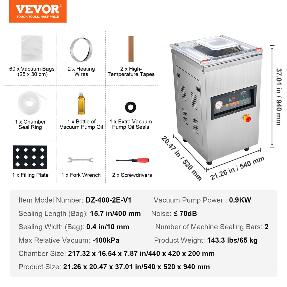 Vevor Chamber Vacuum Sealer 600W with 15.7" Sealing Length New