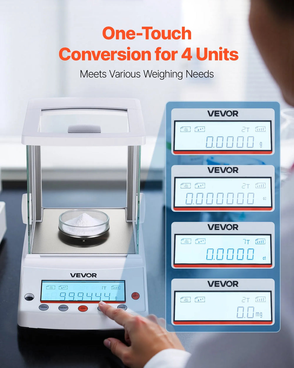 Vevor Lab Scale 220 g x 0.1 mg High Precision Accuracy with Glass Draft Shield New