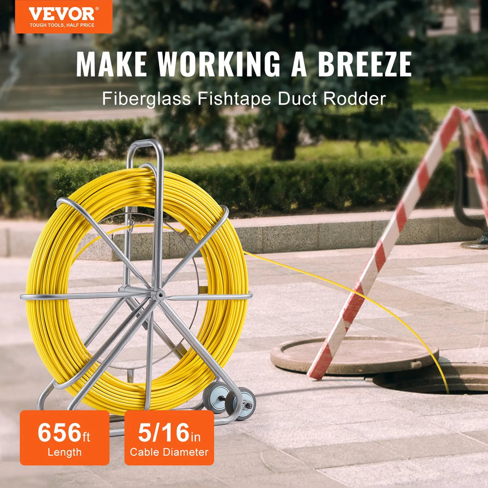 Vevor Fish Tape Puller Fiberglass Wire Cable Runner 5/16" 656 ft. with Reel Stand New