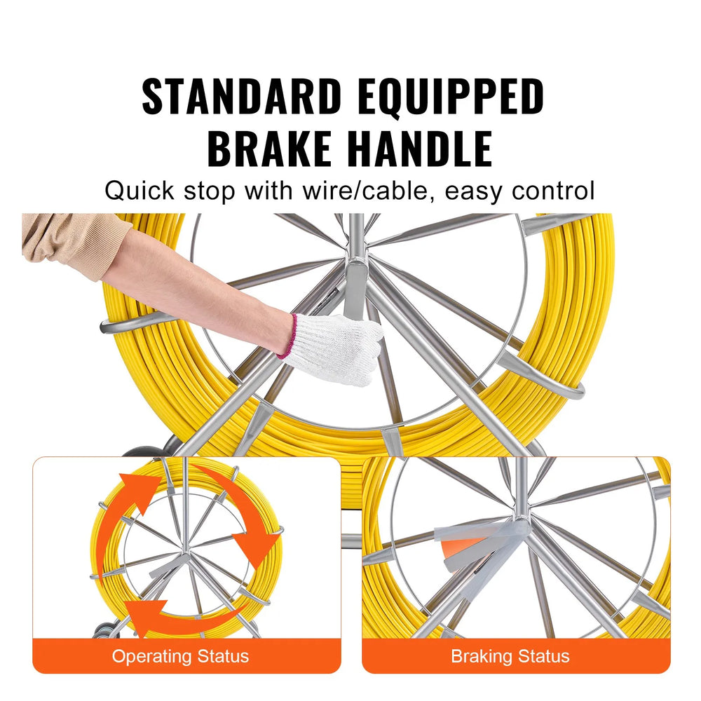 Vevor Fish Tape Puller Fiberglass Wire Cable Runner 5/16" 656 ft. with Reel Stand New