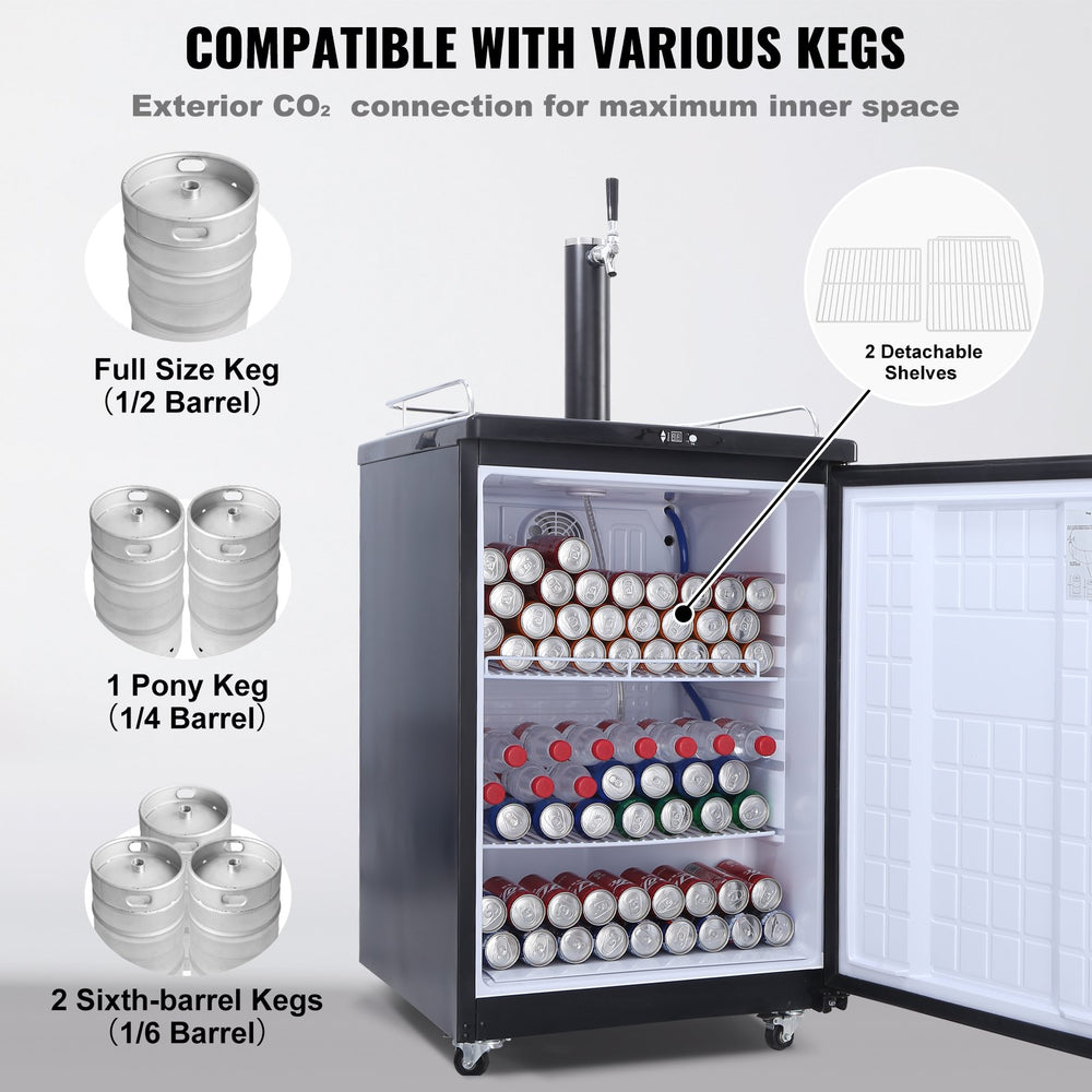 Vevor Kegerator Single Tap Draft Beer Dispenser Full Size Keg Fridge Adjustable Temperature New