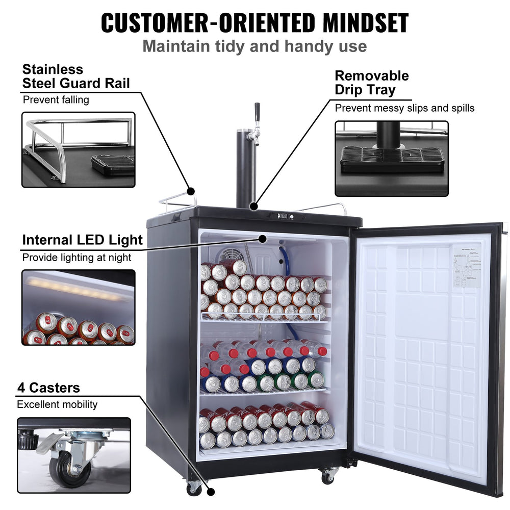 Vevor Kegerator Single Tap Draft Beer Dispenser Full Size Keg Fridge Adjustable Temperature New