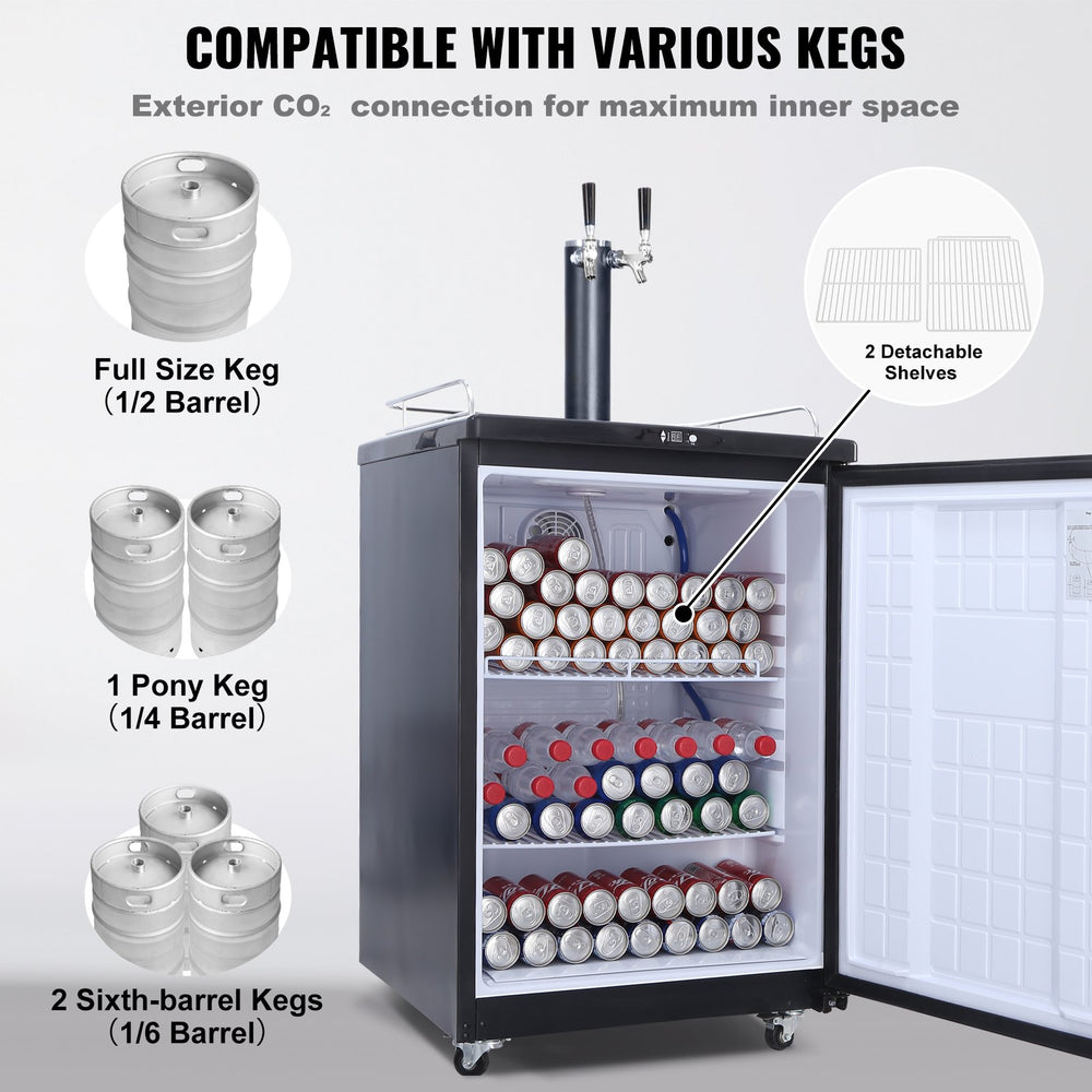 Vevor Beer Kegerator Full Size Dual Tap Dispenser with Temperature Control New