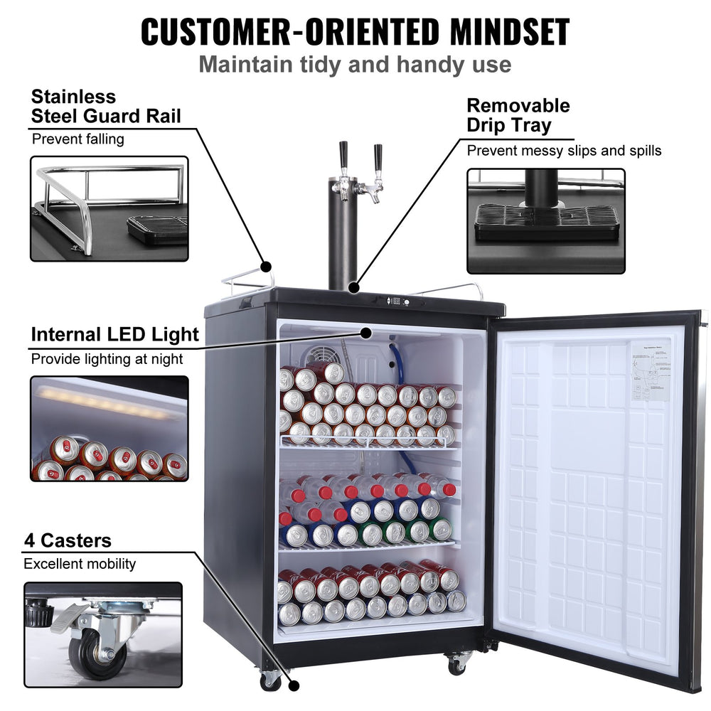 Vevor Beer Kegerator Full Size Dual Tap Dispenser with Temperature Control New