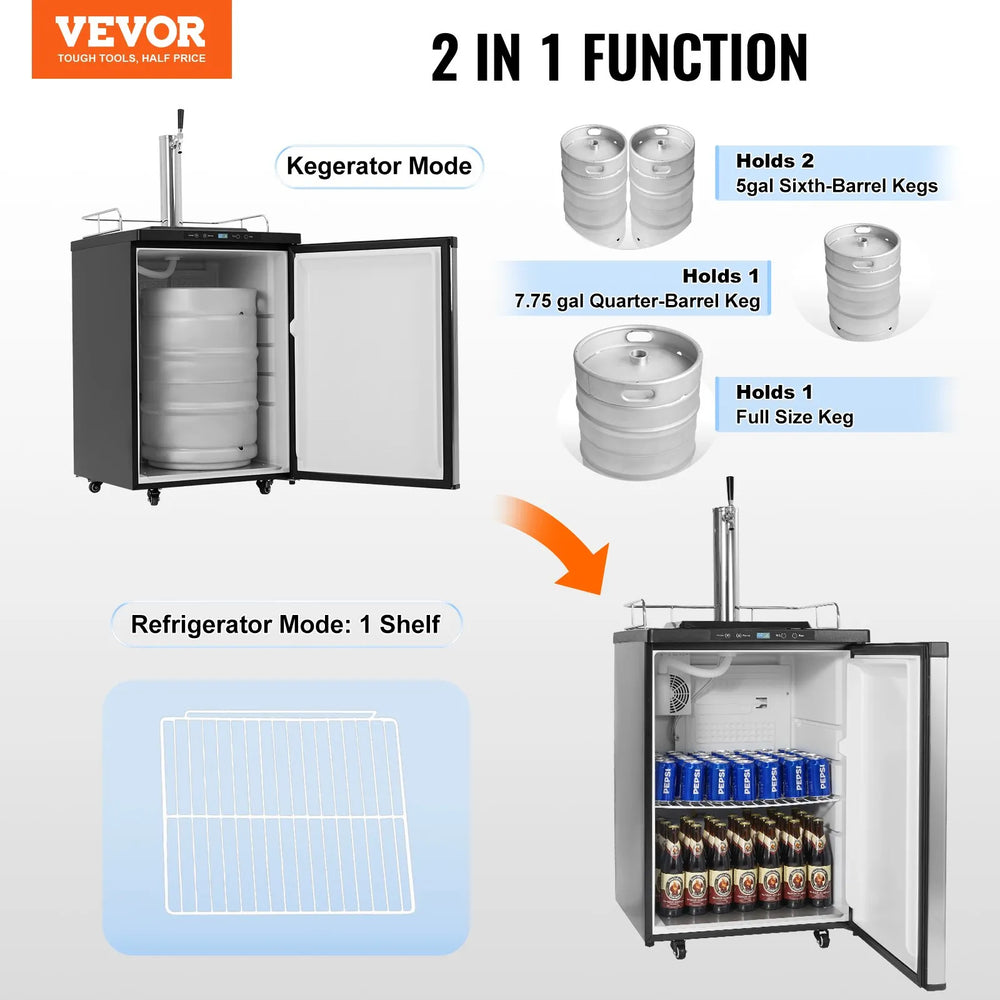 Vevor Beer Kegerator Dispenser Single Tap Full Keg Capacity with Temperature Control New