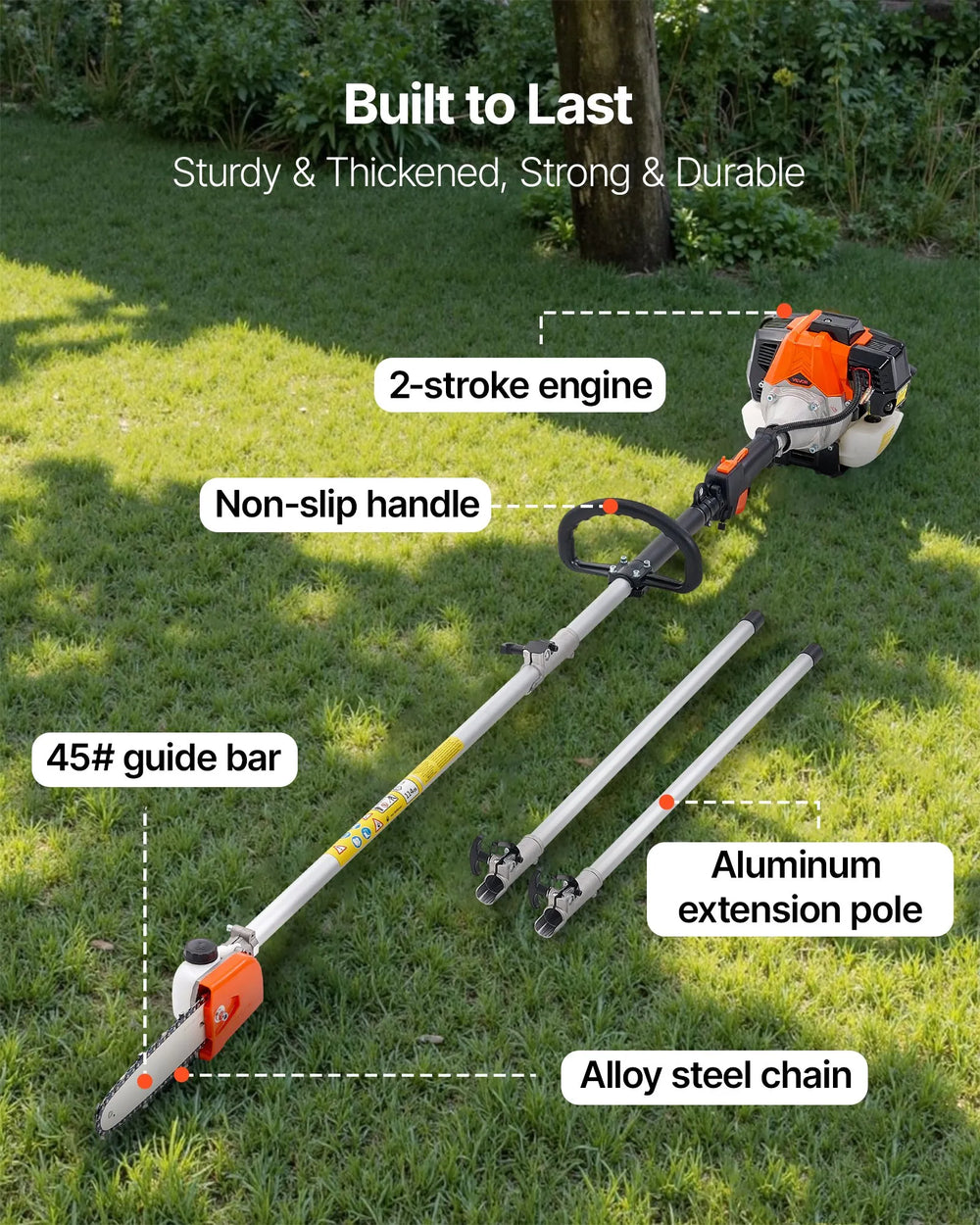 Vevor Pole Saw 33CC 2-Stroke Gas Powered 8 in. Cutting Bar 6.7-11.6 ft. Extendable New