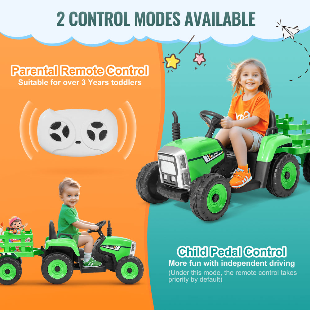 Vevor Kids Ride On Tractor 12V Electric Toy with Trailer Remote Control New