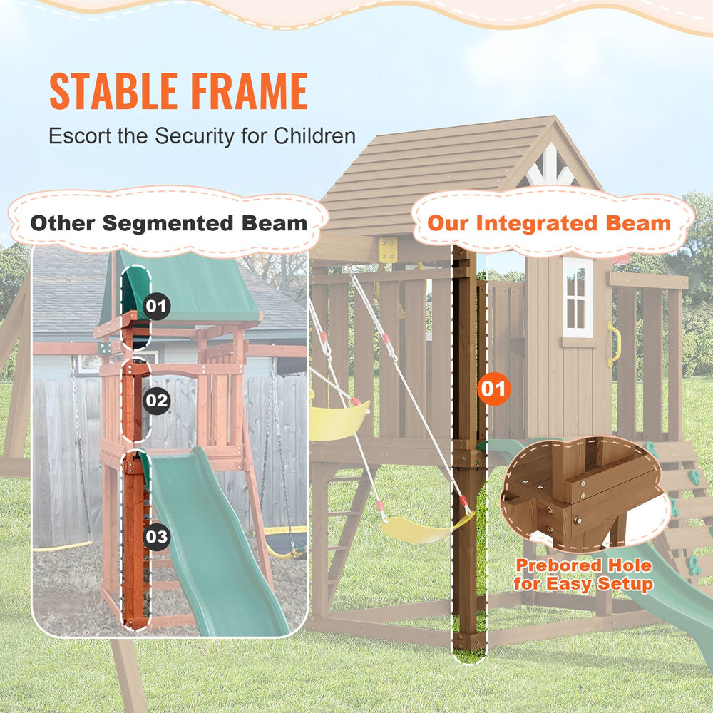 Vevor Wooden Swing Set 9-In-1 Outdoor Playground Set with Slide New