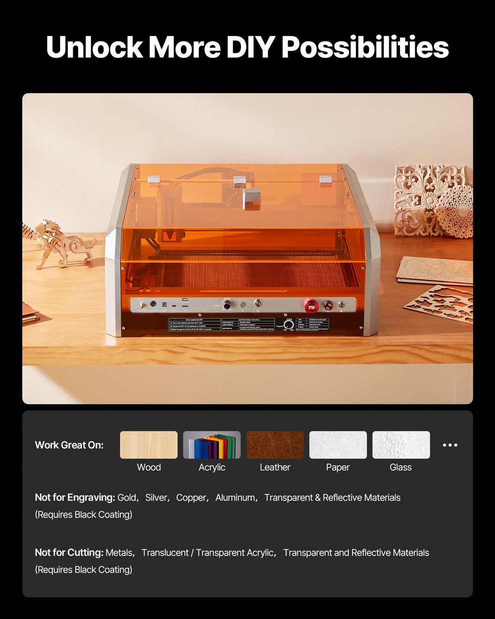 Vevor Laser Engraver 20W with Enclosure Camera 15.7" x 15.7" Working Area New