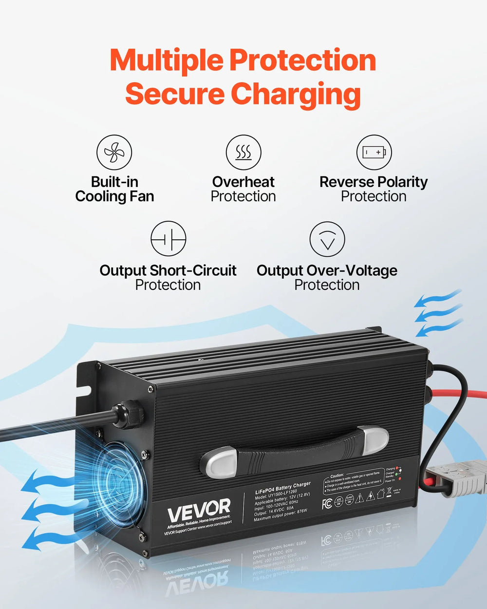 Vevor Lithium Battery Charger 12V 60A LiFePO4 with Anderson Connector New