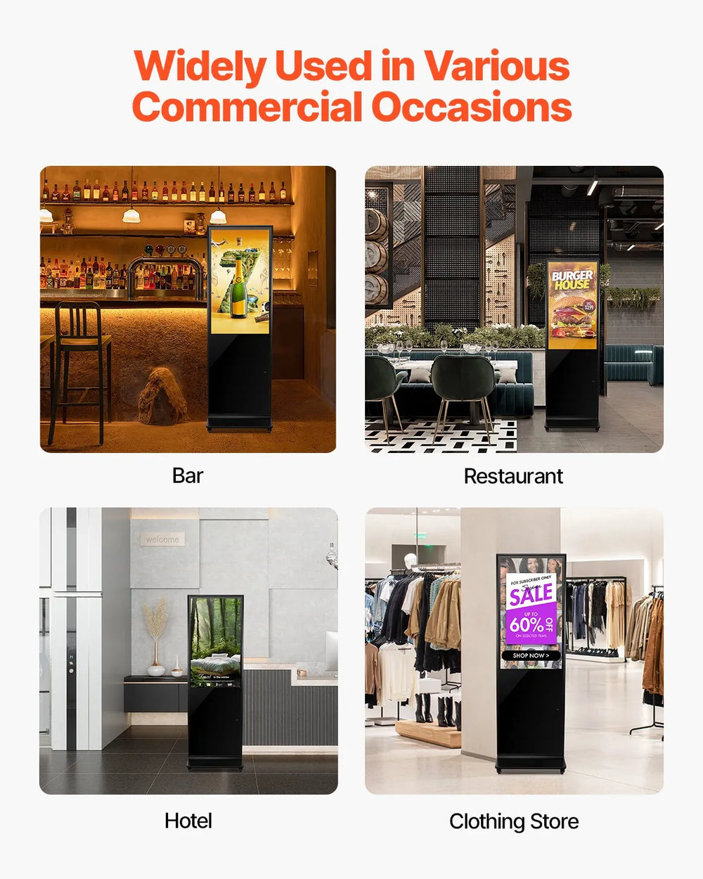 Vevor Digital Signage Display 43" Screen 2K UHD LCD Standing Kiosk New