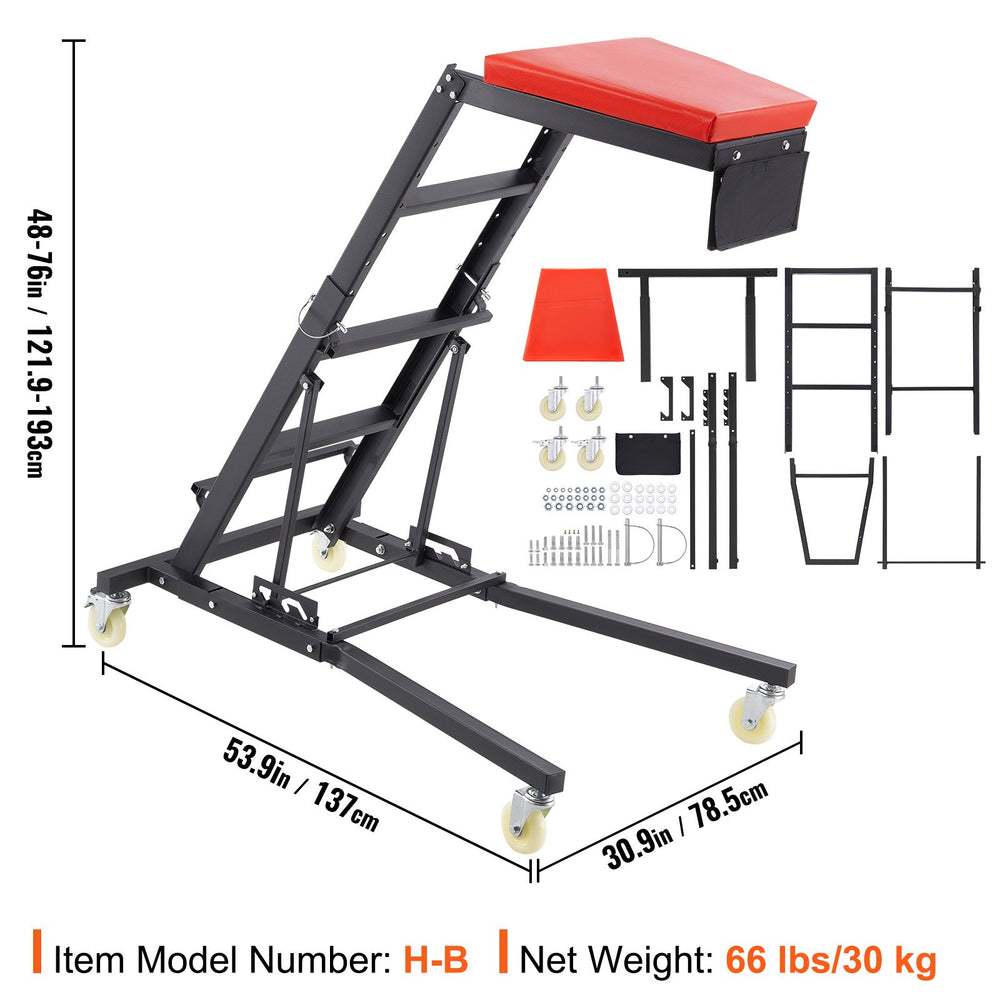 Vevor Automotive Top Creeper Adjustable Height 48" to 76" 400 Lbs Capacity New