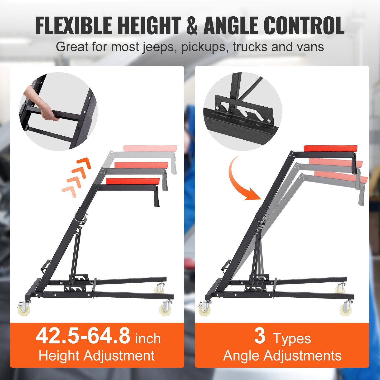 Vevor Automotive Top Creeper Adjustable Height 42.5