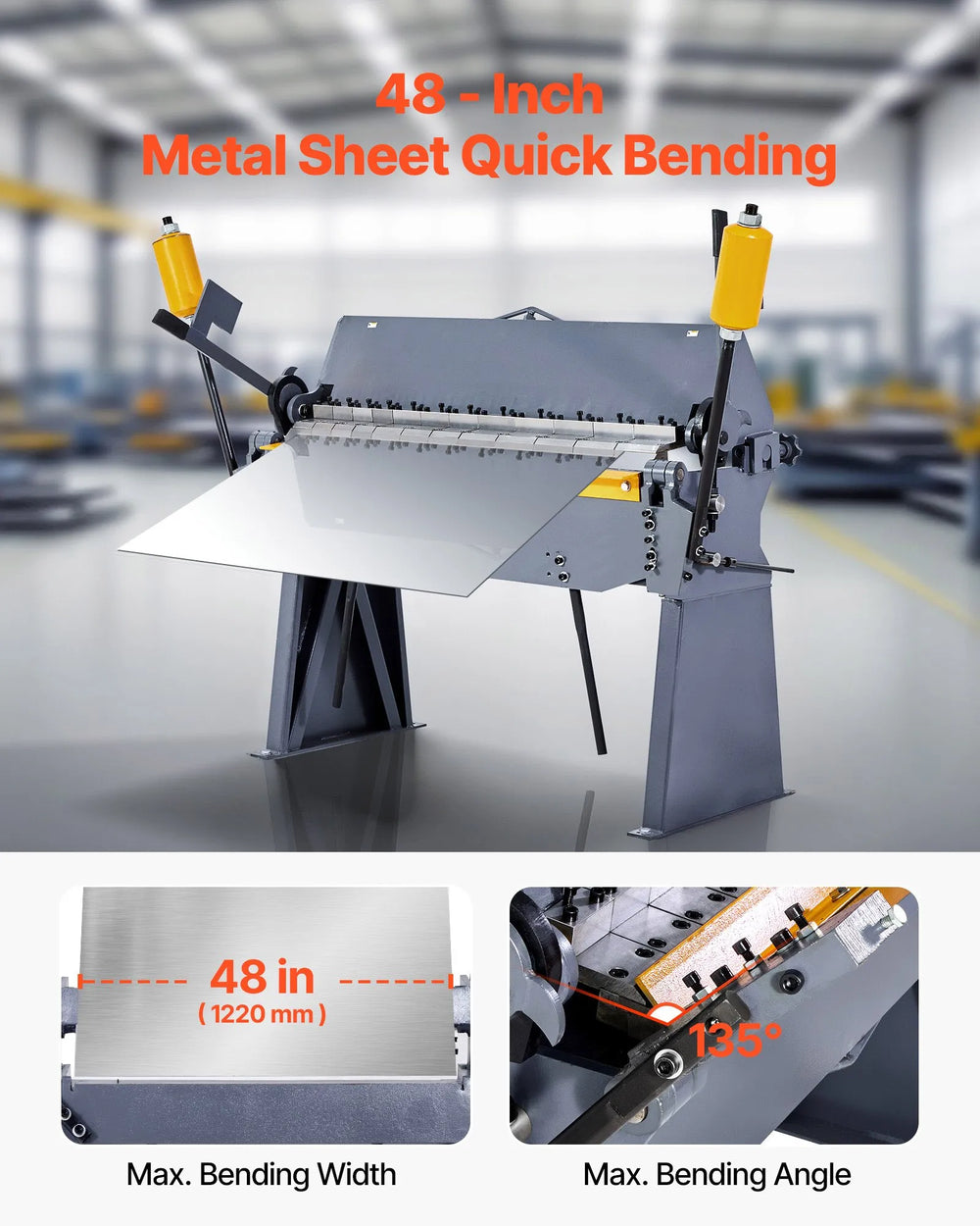 Vevor Box and Pan Brake 48" Sheet Metal Bender 12-Gauge Capacity with 8 Fingers 0-135° New