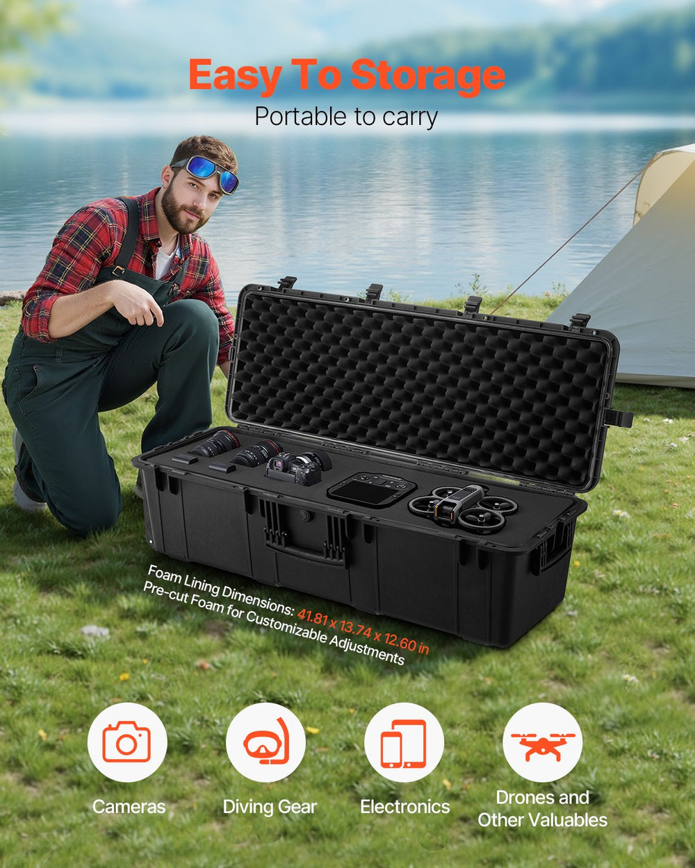 Vevor Weatherproof Hard Case Heavy Duty Dry Box with Pre-Cut Foam New