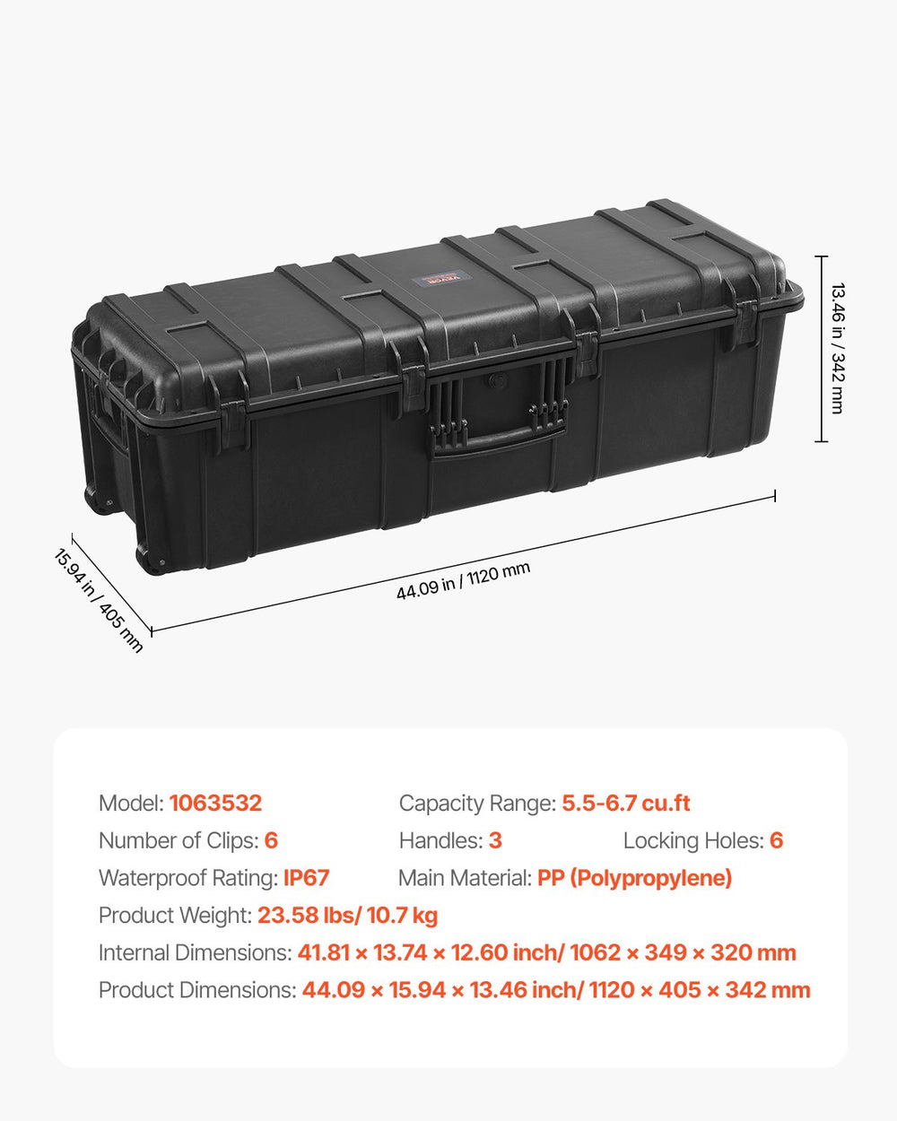Vevor Weatherproof Hard Case Heavy Duty Dry Box with Pre-Cut Foam New