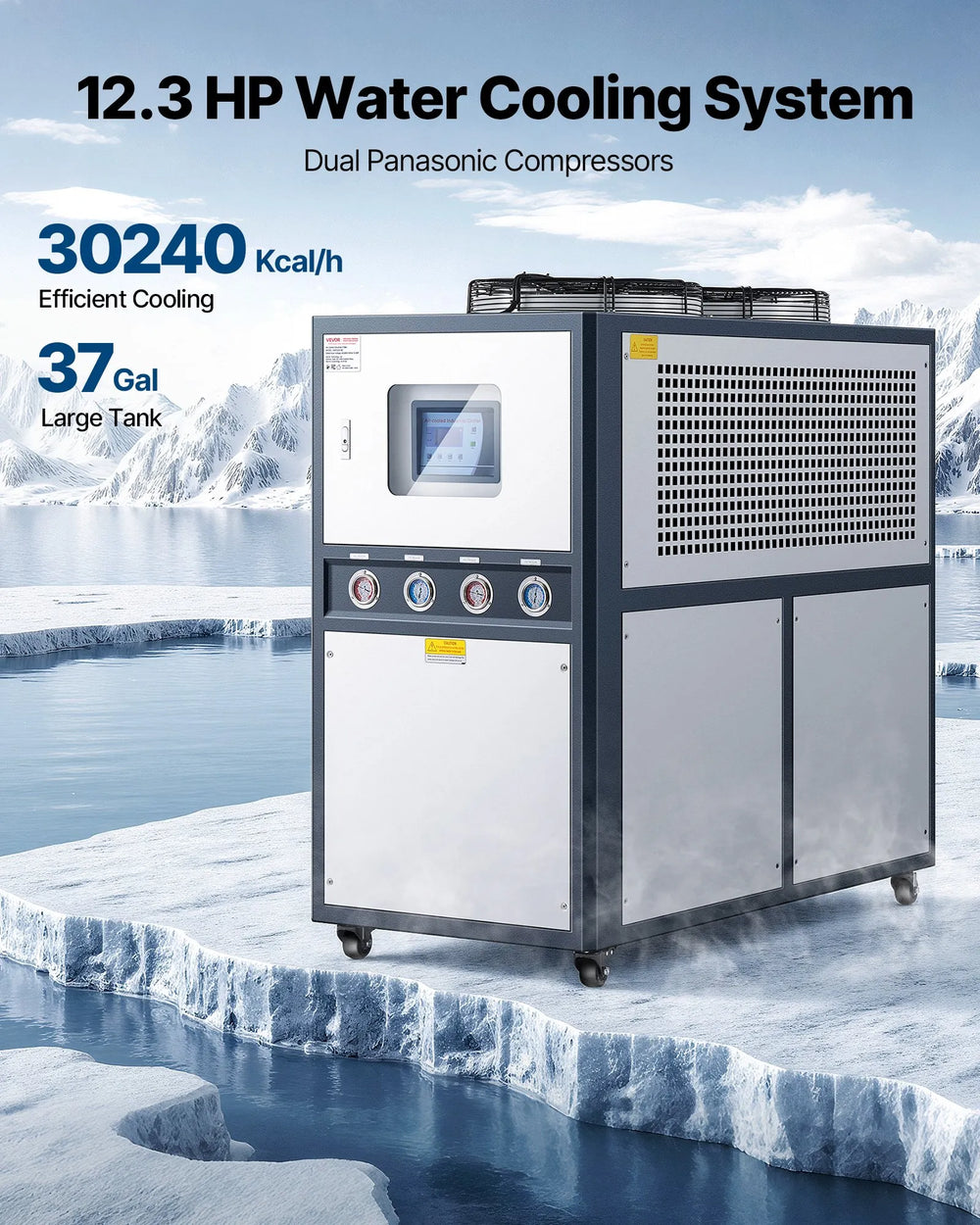 Vevor Industrial Water Chiller Air-Cooled 12.3 HP Dual Compressor 37 Gal. Tank New