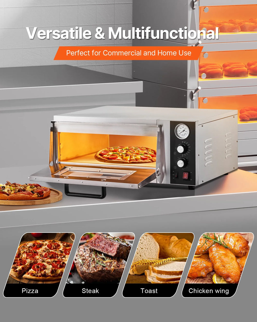 Vevor Electric Pizza Oven 18-Inch Single Deck 842°F Max Temp 1740W New