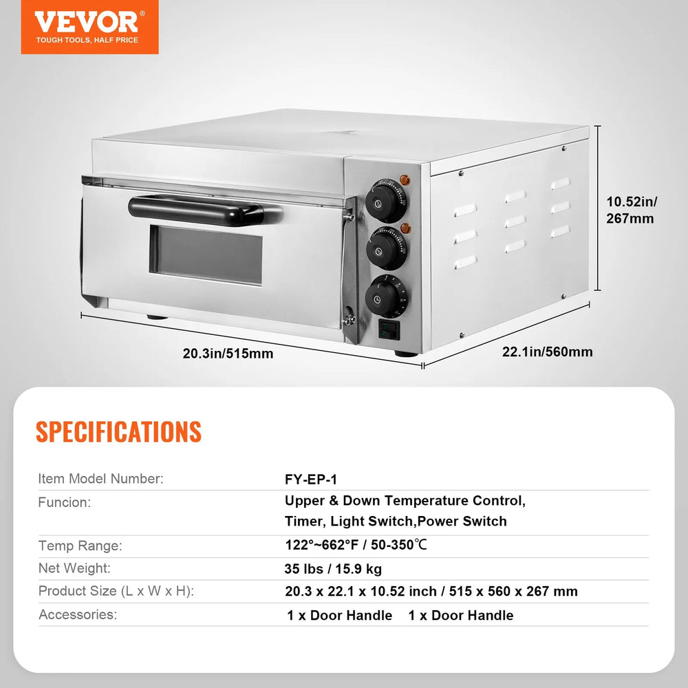 Vevor Countertop Pizza Oven 16" with Temperature and Time Control New