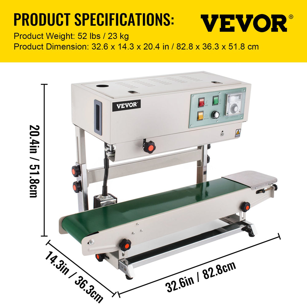 Vevor Continuous Band Sealer FR-900 Vertical Automatic Sealing Machine with Temp Control New