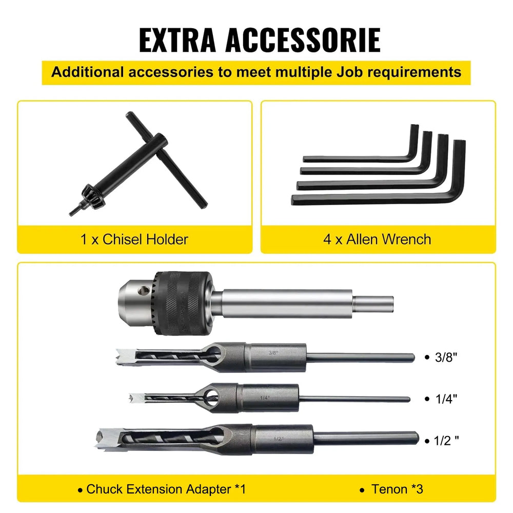 Vevor Mortise Machine with Chisel Bit Set 1/4" - 1/2" 3400 RPM New