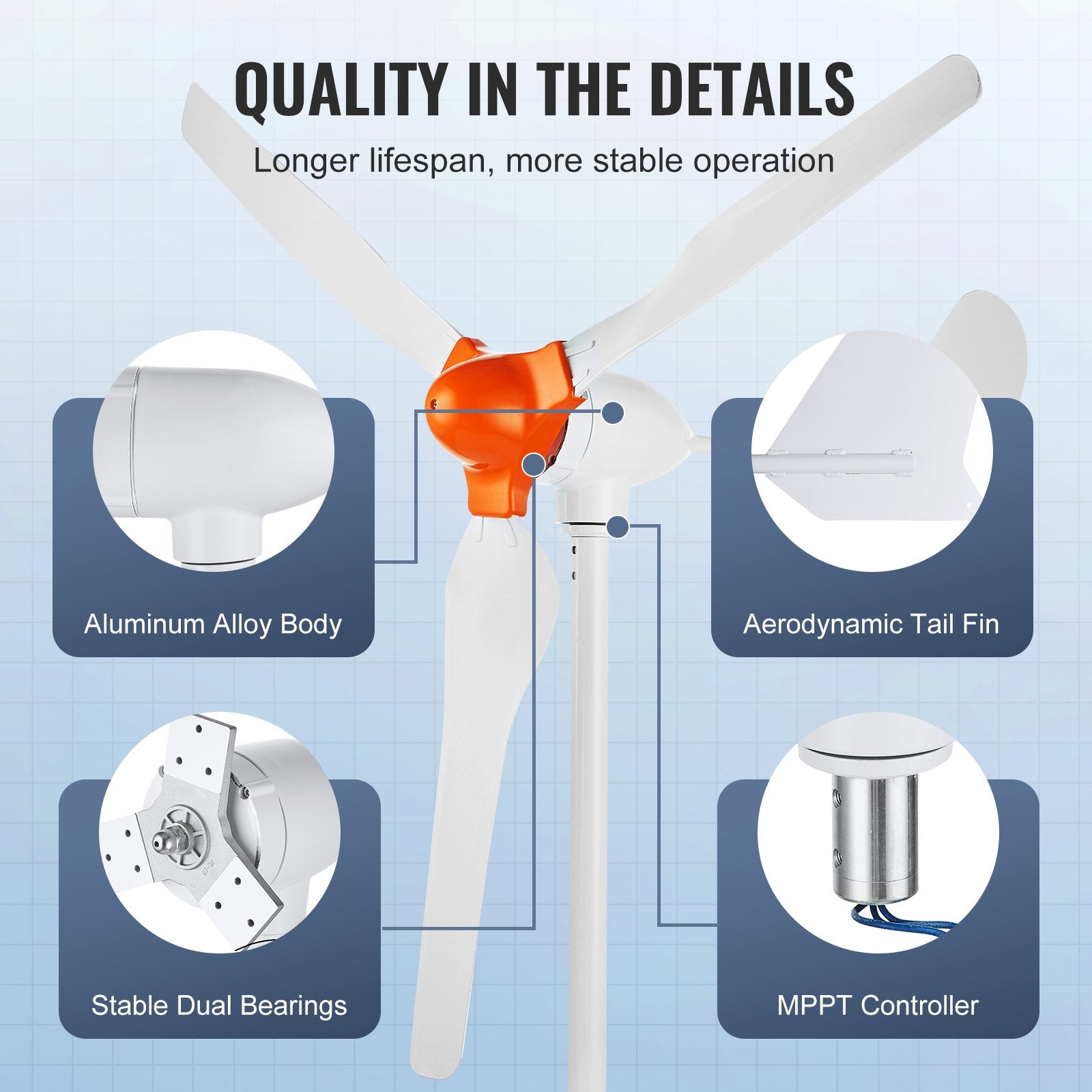 Vevor Wind Turbine Generator Kit 3-Blade with MPPT
