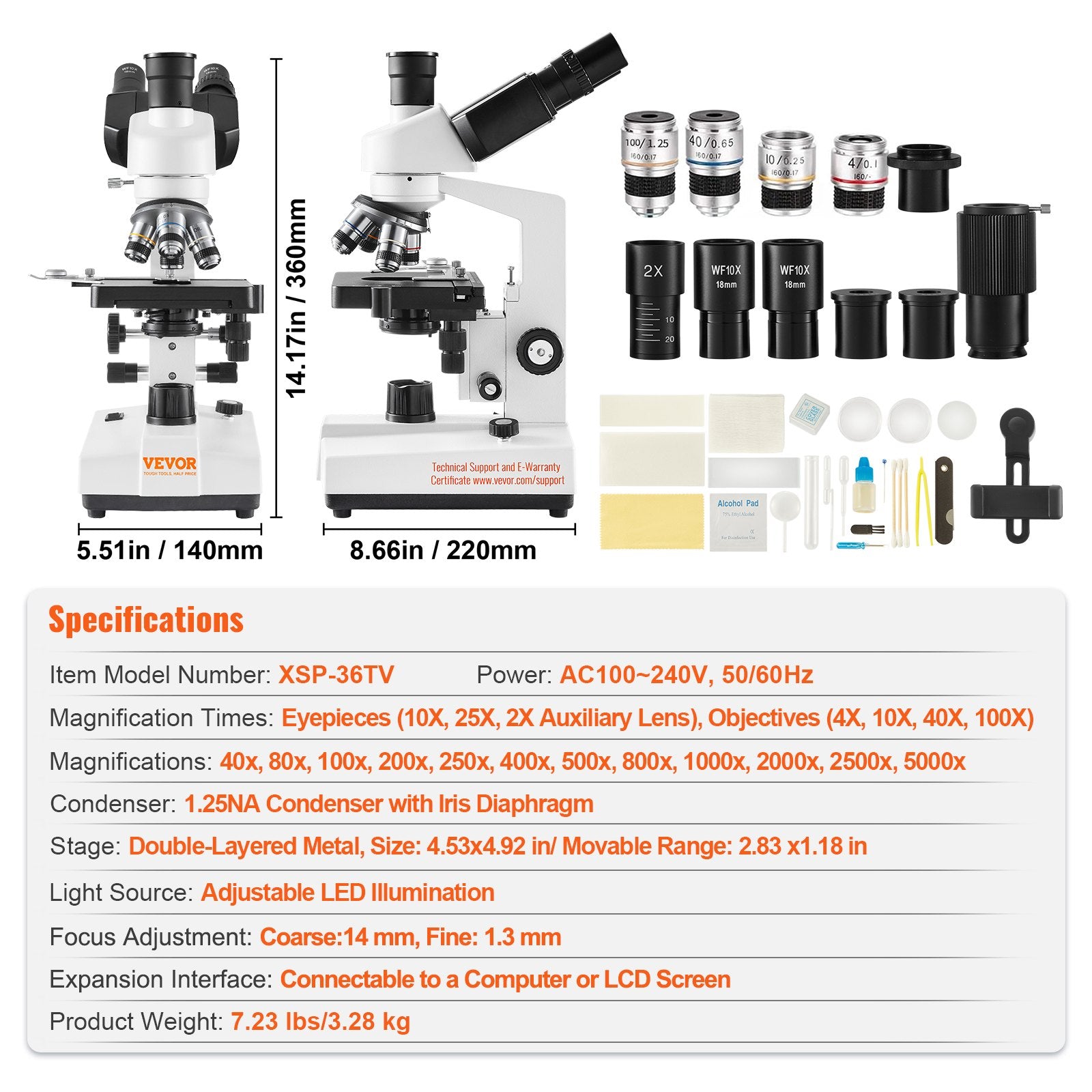 Vevor Compound Trinocular Microscope 40X-5000X