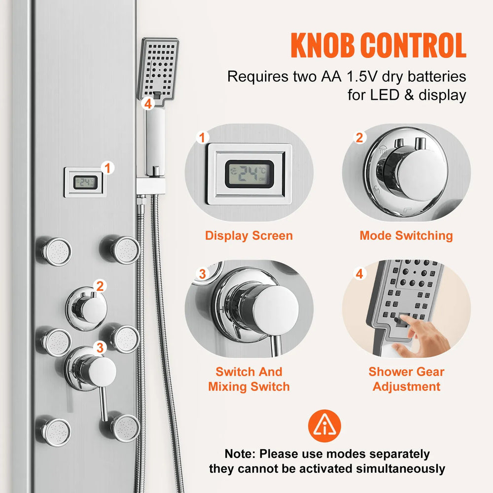 Vevor Shower Panel System 5 Modes Digital Display Wall Mounted with 59" Hose New