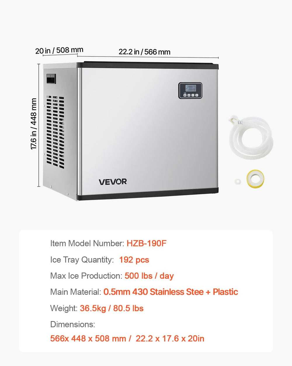 Vevor Head Unit for Commercial Ice Maker 500 Lbs/Day Stainless Steel Self-Cleaning New