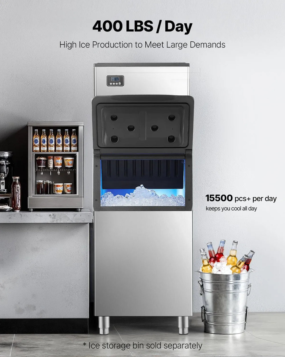 Vevor Commercial Ice Maker Head Unit Only 400 Lbs/Day Self-Cleaning with Touch Panel New