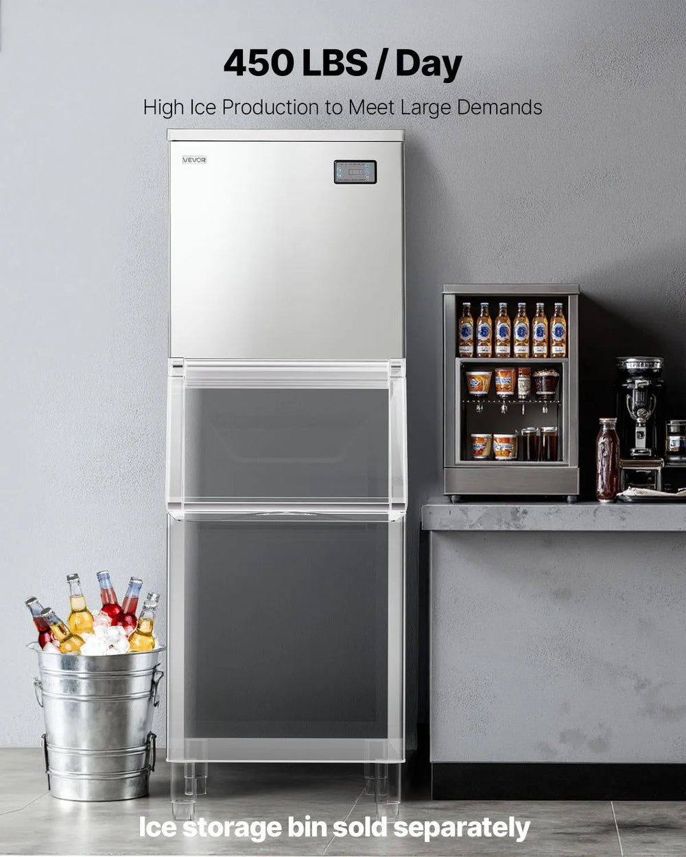 Vevor Commercial Ice Maker Head Unit 450 lbs/Day Self-Cleaning Scheduled Ice-Making New