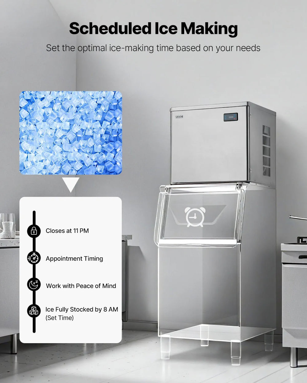 Vevor Commercial Ice Maker Head Unit 450 lbs/Day Self-Cleaning Scheduled Ice-Making New