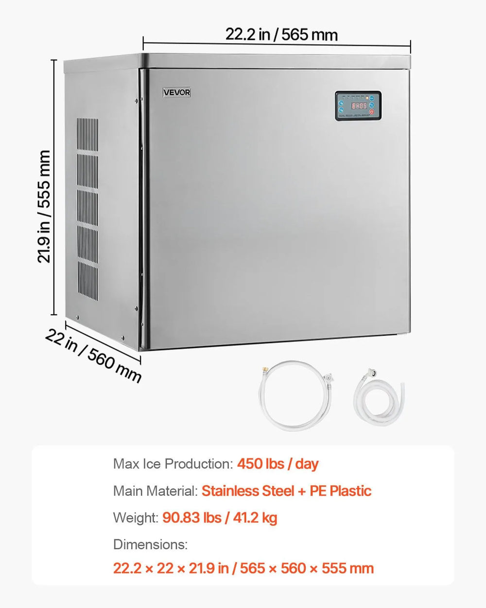 Vevor Commercial Ice Maker Head Unit 450 lbs/Day Self-Cleaning Scheduled Ice-Making New