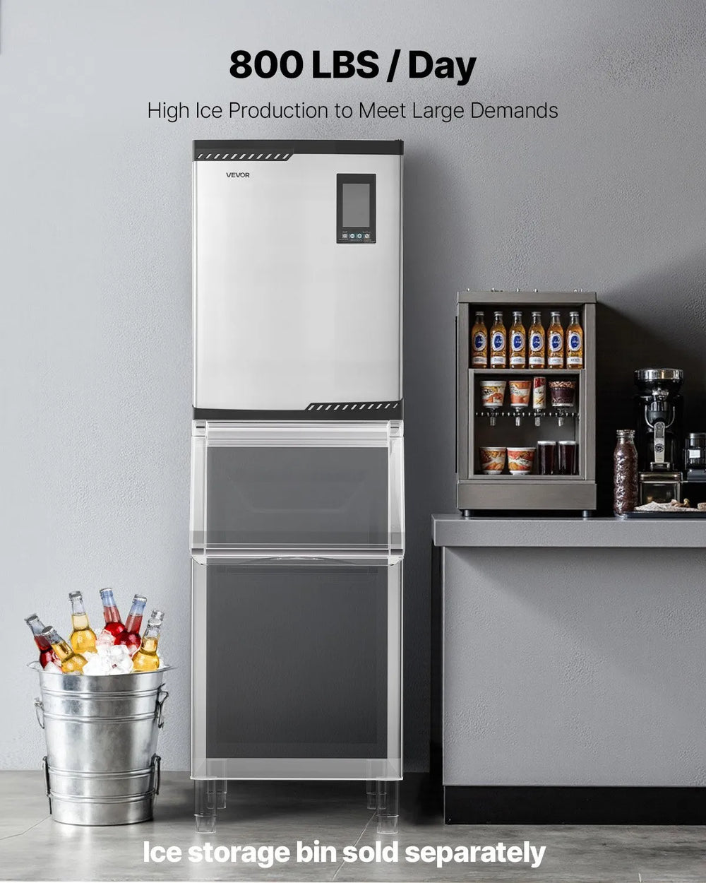 Vevor Commercial Ice Maker Head Unit 800 lbs/Day Self-Cleaning Scheduled Ice-Making New