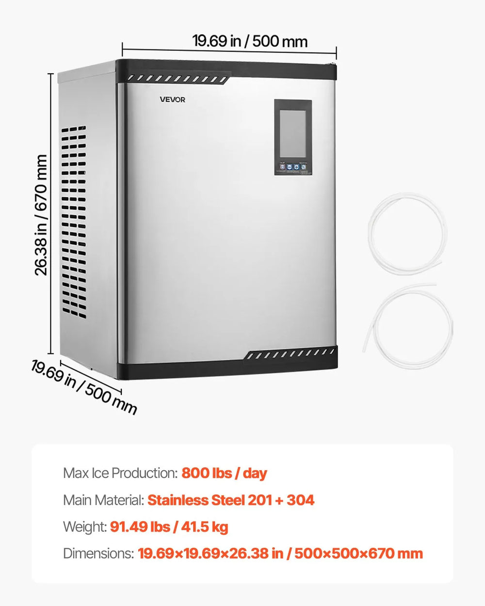 Vevor Commercial Ice Maker Head Unit 800 lbs/Day Self-Cleaning Scheduled Ice-Making New