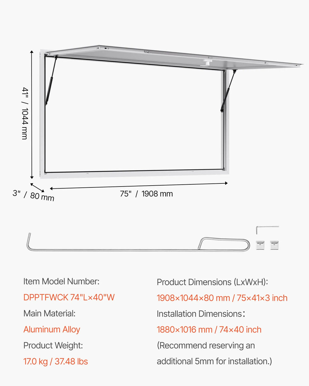 Vevor Concession Window 74" x 40" Aluminum Alloy with 85° Awning Door New