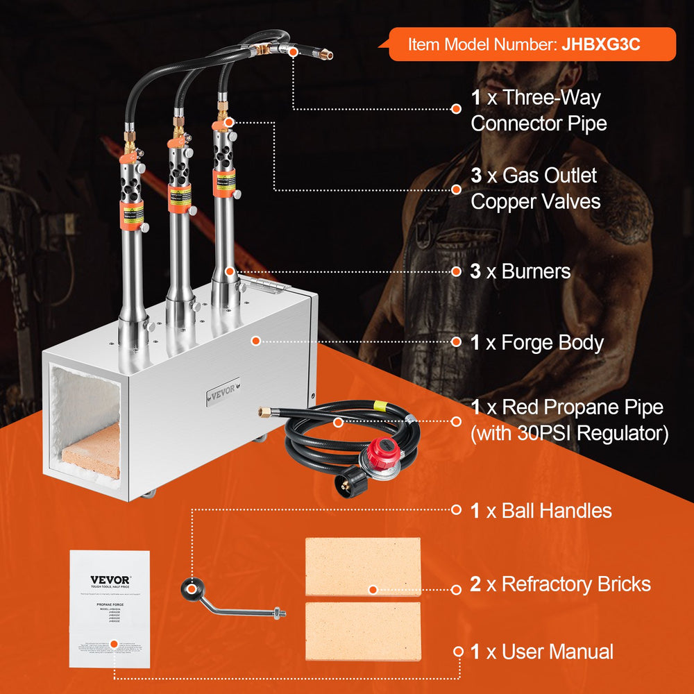 Vevor Propane Forge Portable 3-Burner 2600°F High Temperature New