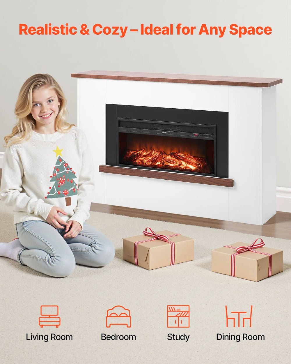 Vevor Electric Fireplace with Mantel 65.5" 5,120 BTU Adjustable Flames Remote Control 1500W New
