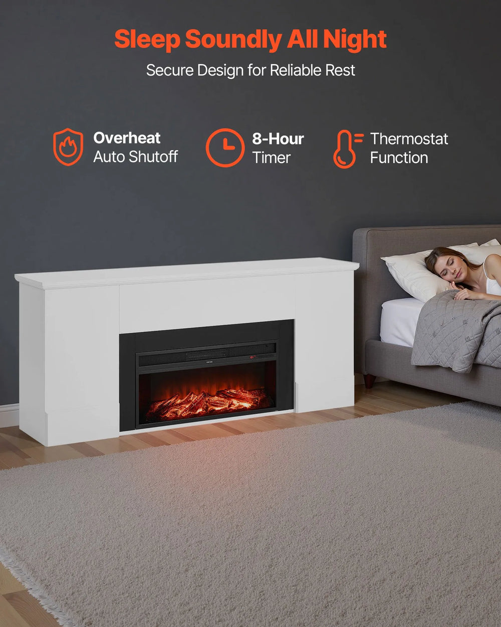 Vevor Freestanding Fireplace 75" Electric Heater with Mantel 1500W 5120 BTU New