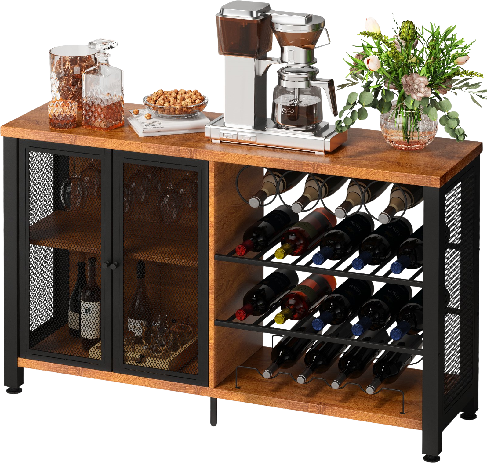 Vevor Bar Cabinet Industrial with Glass Holder and Removable Wine Rack 47