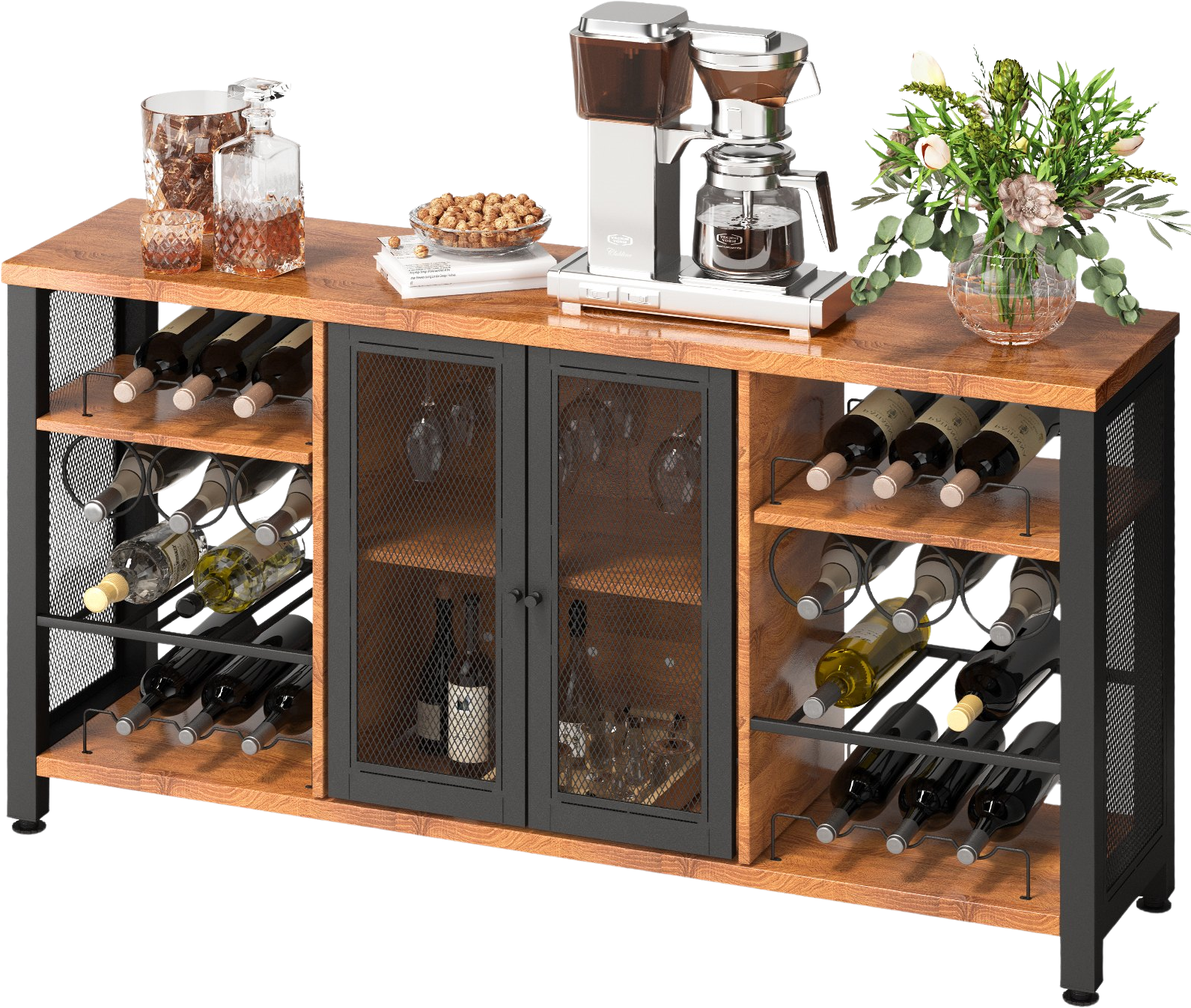 Vevor Bar Cabinet Industrial with Glass Holder and Wine Rack 55