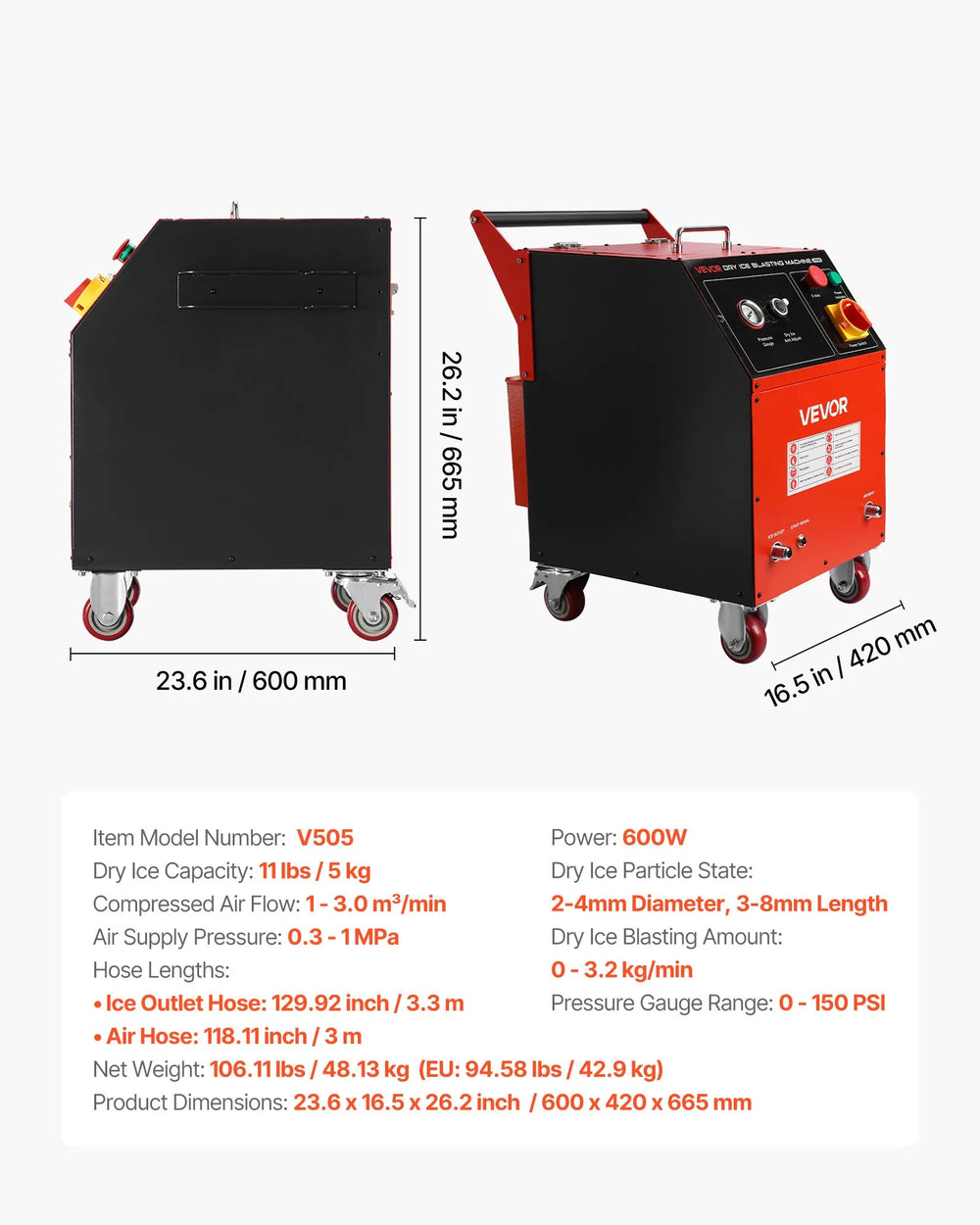 Vevor Dry Ice Blasting Machine 11 lbs. Capacity Cleaner with 4 Nozzles 120V New