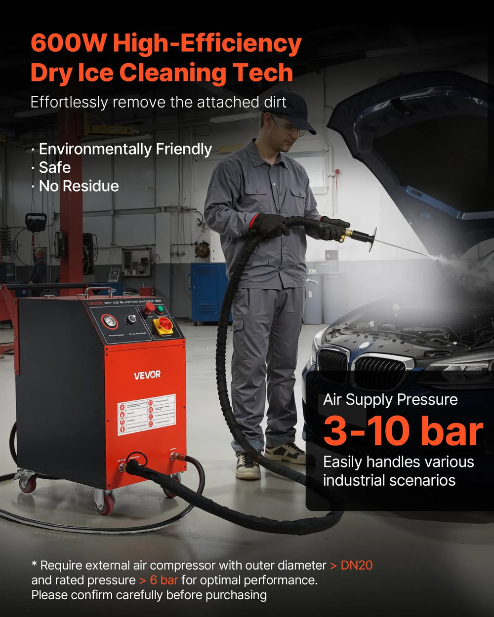 Vevor Dry Ice Blasting Machine 16.5 lbs. Capacity Cleaner with 4 Nozzles 120V New