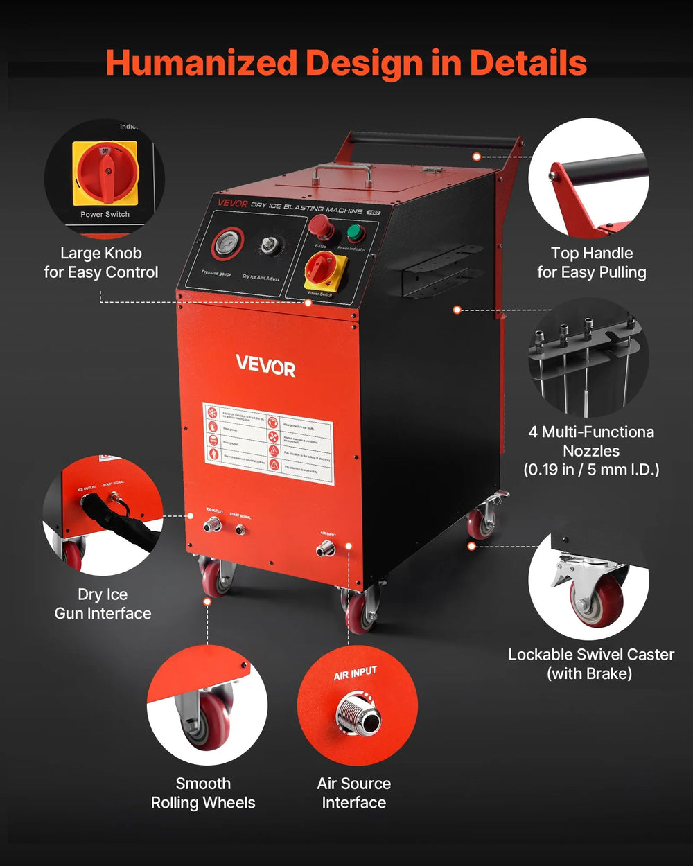 Vevor Dry Ice Blasting Machine 16.5 lbs. Capacity Cleaner with 4 Nozzles 120V New