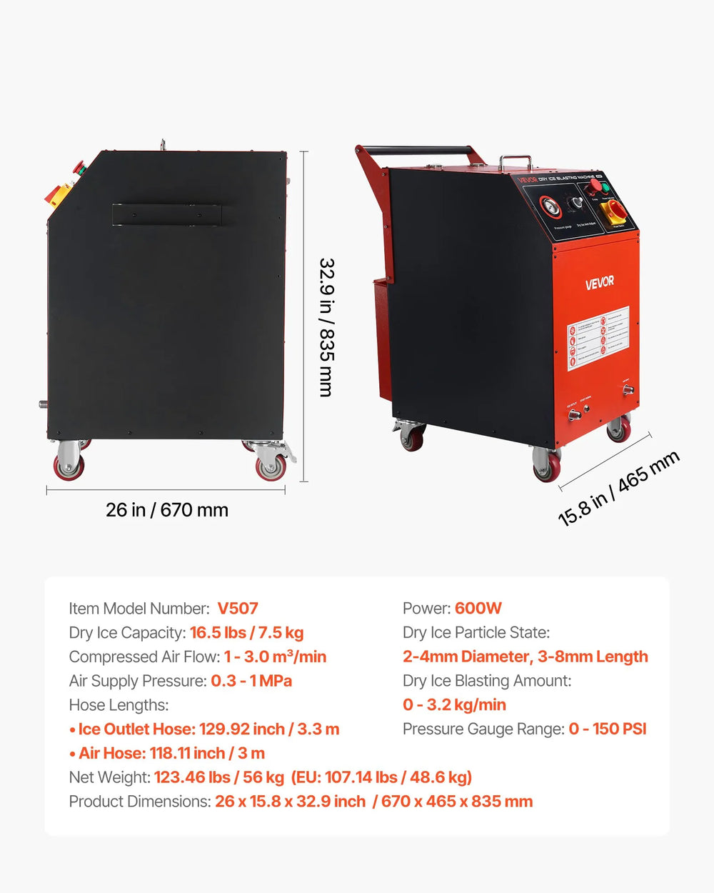 Vevor Dry Ice Blasting Machine 16.5 lbs. Capacity Cleaner with 4 Nozzles 120V New